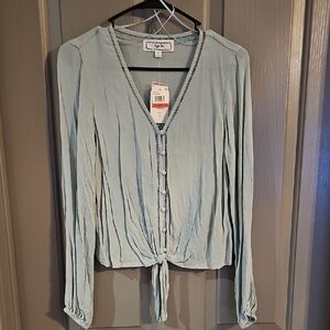 Hippie Rose Soft Blue Tie-Front Blouse